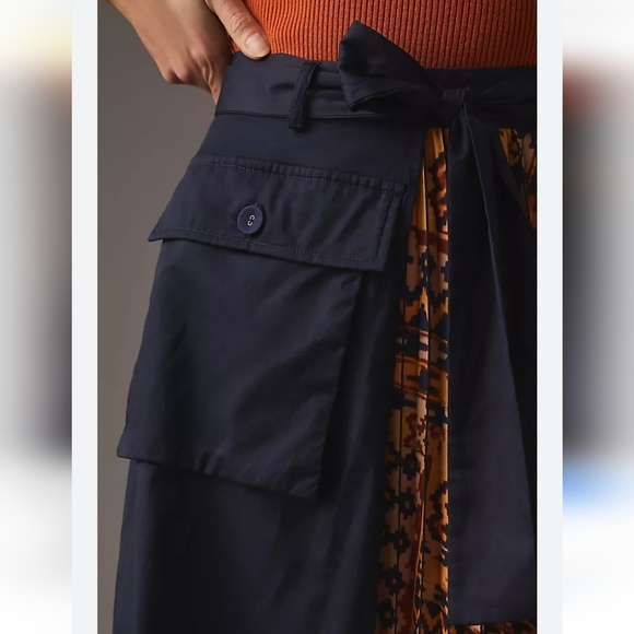 Anthropologie, New Eva Franco Pleated Cargo Wrap Skirt Blue/Orange SZ Small 2 - Picture 4 of 13